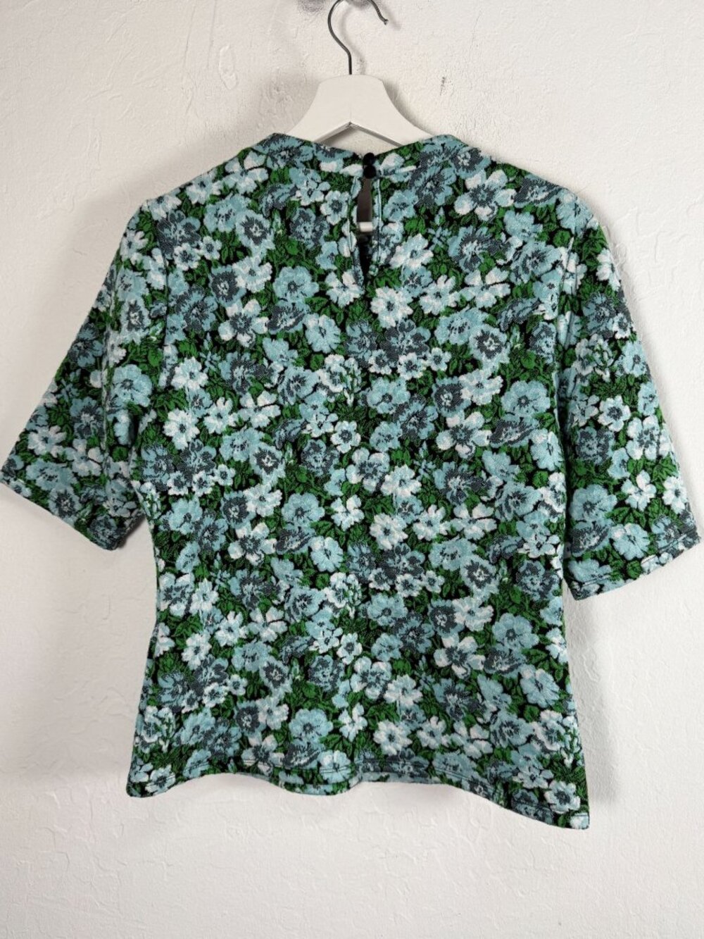 Anthropologie Maeve Womens Short Sleeve Mock-Neck Jacquard Top Large Green Blue - Picture 3 of 9